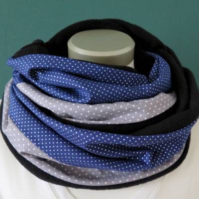 Loop Damen Fleece Schlauchschal Punkte blau grau Kuschelschal warmer Schal gepunktet