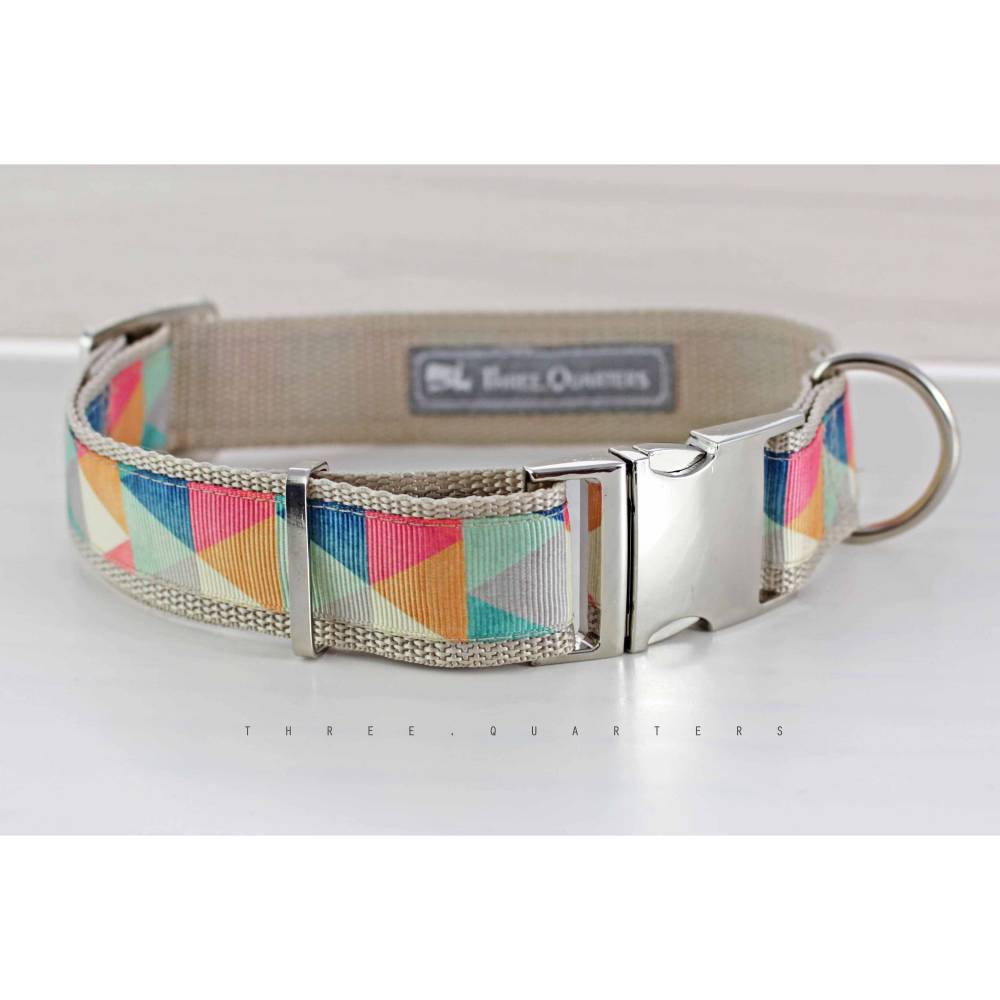 Hundehalsband, Hund, Muster, bunt, Dreieck, beige, rot, blau, grn, Halsband,  Hunde, Welpe, geometrisch, orange, Kunst, trendy, modern
