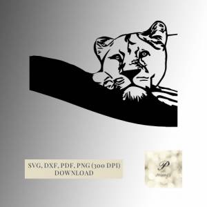Plotterdatei Löwe SVG Datei, Sofortdownload, Löwe auf Baumstamm Design, svg, png, dxf, pdf,