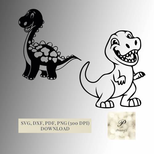 Plotterdatei Süßes Dinosaurier Set SVG Dateien für Cricut, lustige Dino Designs in den Formaten svg, png, dxf, pdf,