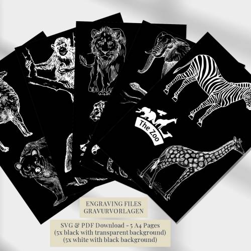 Zootiere Gravurvorlagen, Sofort Download, SVG & PDF Dateien zum Gravieren und Brandmalen, Zoo Motive