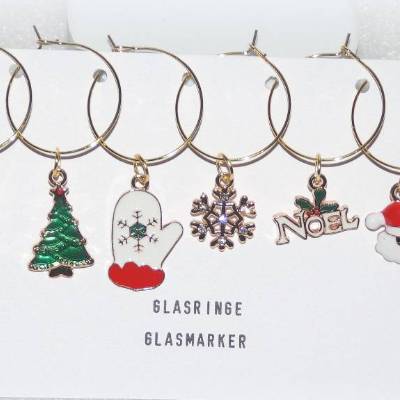 6 Glasmarkierer weihnachtlich, Glasmarker Tannenbaum Nikolaus Rentier Schneeflocke