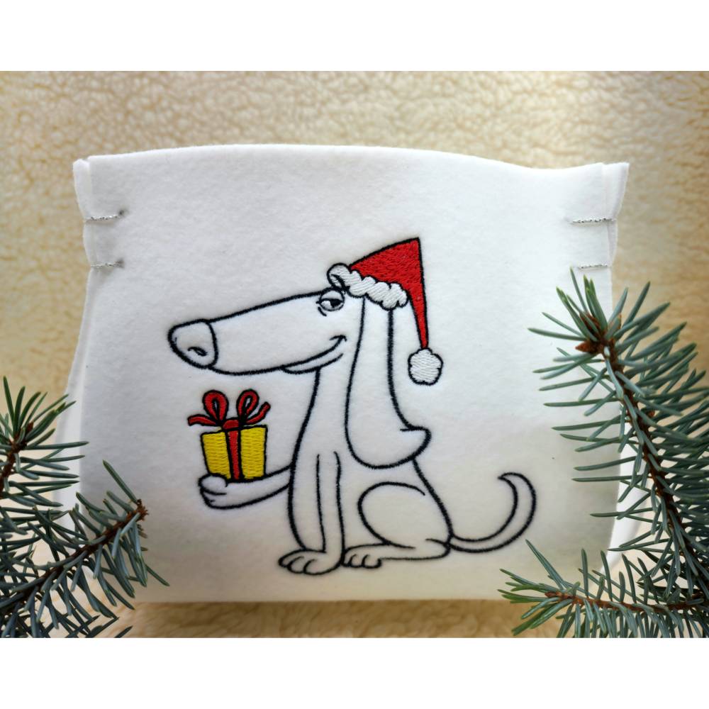 Stickdatei Weihnachtshund "Charlie" für den 10x10 cm Rahmen in Vollstick und Kontur Bild 4