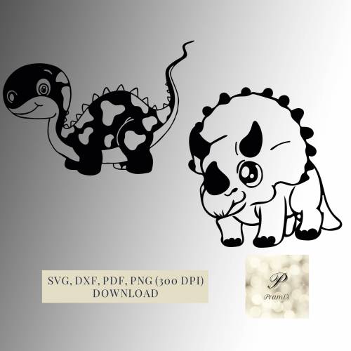 Plotterdatei Süßes Dinosaurier Set SVG Dateien für Cricut, lustige Dino Designs in den Formaten svg, png, dxf, pdf,