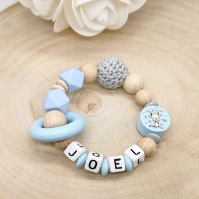 Greifling mit Name Hase Junge Greifring Blau