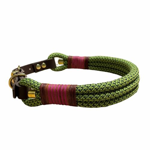 Hundehalsband, Tauhalsband, grün, fuchsia, Marke AlsterStruppi, mit Leder und Schnalle verstellbar