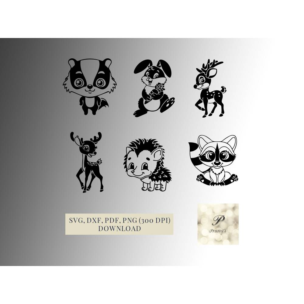 Plotterdatei Set Waldtiere SVG Dateien für Cricut, Süße Waldtiere  Digital Download, Reh, Hirsch, Waschbär, Dachs, Igel, Bild 1