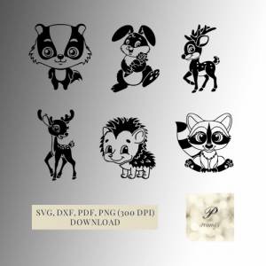 Plotterdatei Set Waldtiere SVG Dateien für Cricut, Süße Waldtiere  Digital Download, Reh, Hirsch, Waschbär, Dachs, Igel,