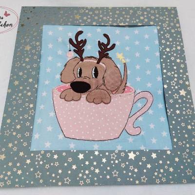 Doodle Stickdatei Weihnachtshund in Tasse