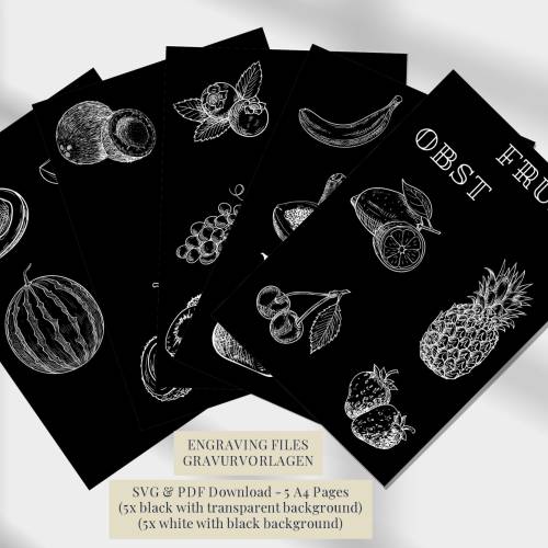 Obst Gravurvorlagen | Vorlagen zum Sofort Download |