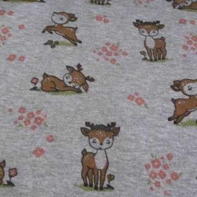  Alpenfleece Kuschel Sweat Reh, Rehlein grau meliert (1m/14,-€) 