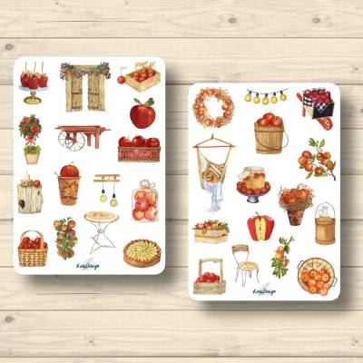 2x Sticker Sheets, Äpfel, Aufkleber Planner Stickers, Scrapbook Stickers