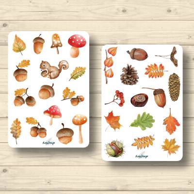 2x Sticker Sheets, Herbst, Eicheln, Kastanien, Blätter, Aufkleber Planner Stickers, Scrapbook Stickers