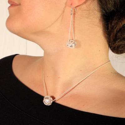 Ohrring Venezia beige Baumwolle Glaswachsperle 925er Silber Textilschmuck schlicht elegant