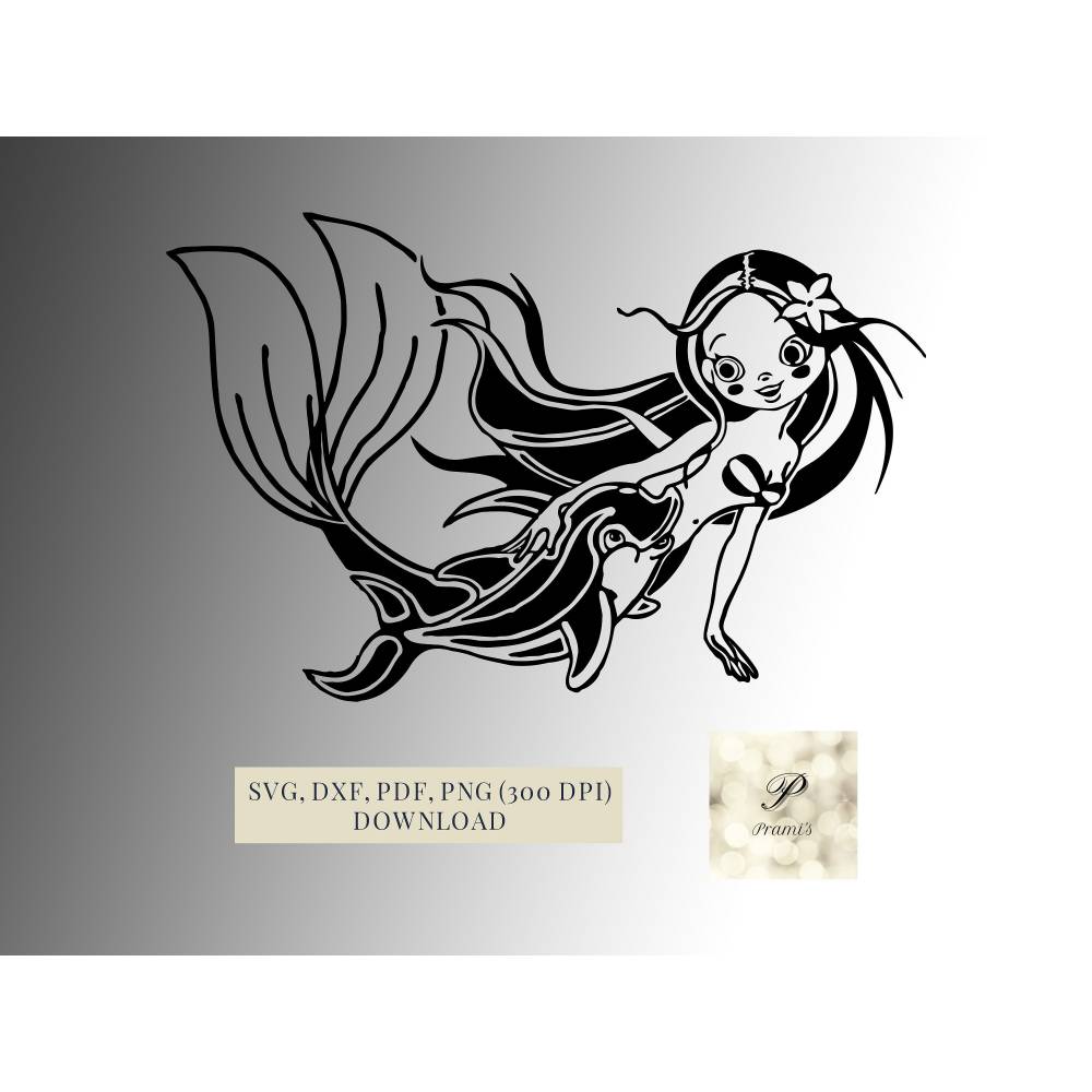 Plotterdatei Meerjungfrau mit Delfin SVG Datei für Cricut, Meerjungfrauen Design  Digital Download Bild 1