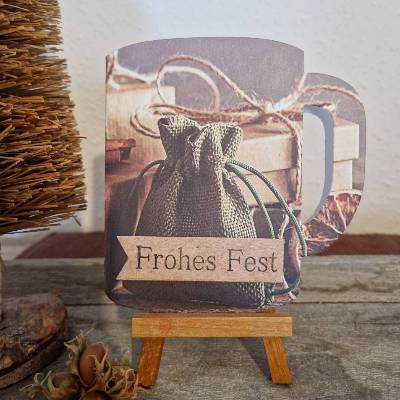 Gutscheinverpackung Weihnachten - Säckchen - Frohes Fest - Bäume