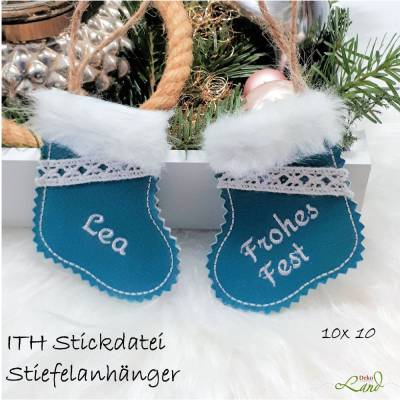 ITH Stickdatei Stiefelanhänger 10x10 – Geschenkanhänger für Weihnachten als Sofortdownload