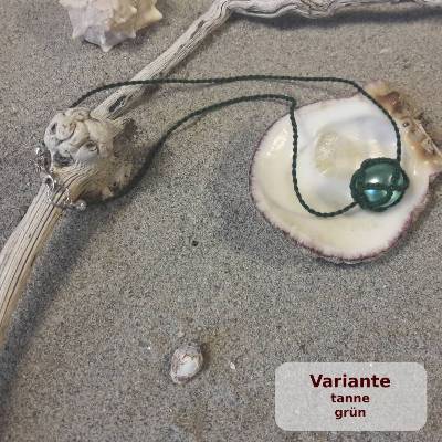 Kette Venezia Grüntöne Baumwolle Glaswachsperle 925er Silber vergoldet Textilschmuck schlicht elegant an Kordelkette