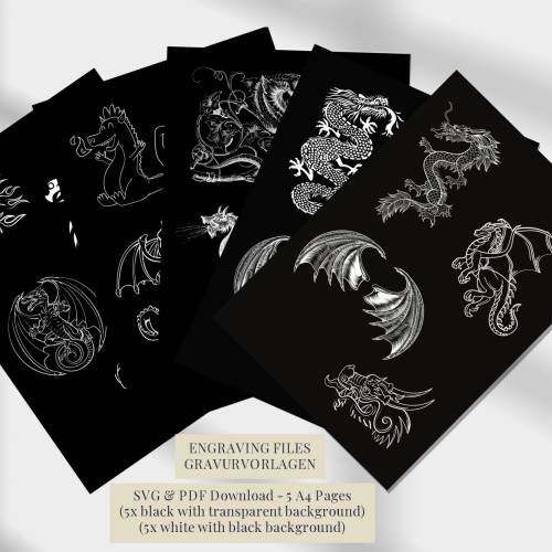 Drachen Gravurvorlagen | Sofort Download | SVG Dateien zum Gravieren und Brandmalen | Fantasy Design