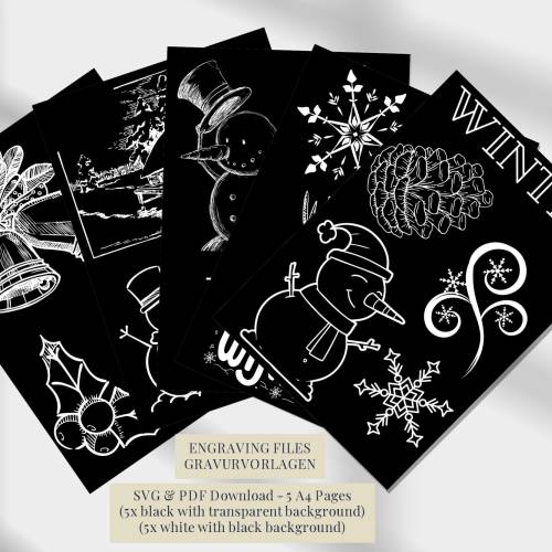 Winter Gravurvorlagen, Sofort Download, SVG & PDF Dateien zum Gravieren und Brandmalen, Winter Motive