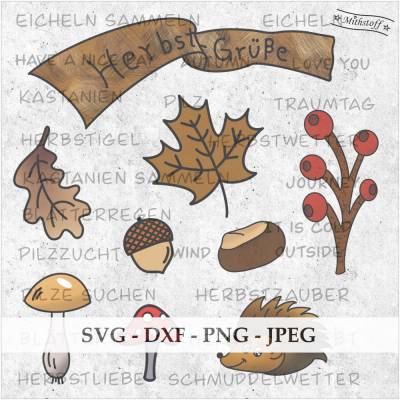 Plotterdatei - Herbst #2 - Eicheln - Kastanien - 50 Digipaper - SVG - DXF - Datei - Mithstoff