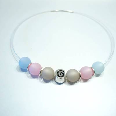 Collier * Kette * Polaris-Perlen * Pastell * Metallperle * Schnecke * Versilbert *