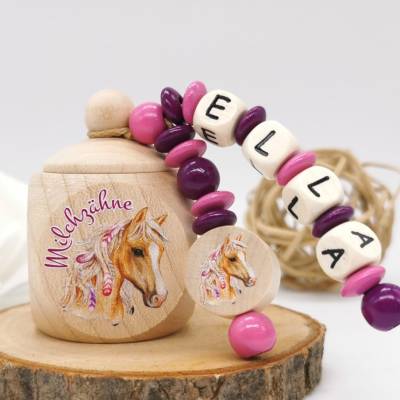 Zahndose mit Name Pferd Mädchen Milchzahndose Geschenkidee