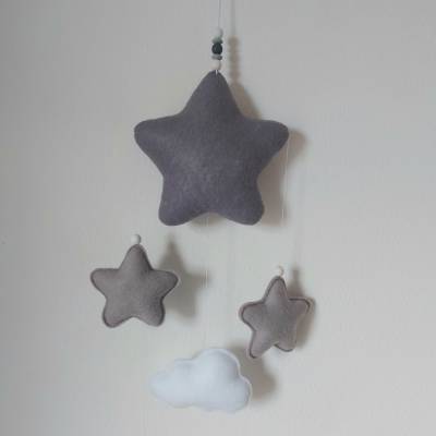 Baby Mobile mit Wolken und Sternchen aus Filz - Geschenk zur Geburt - andere Farben möglich - personalisierbar