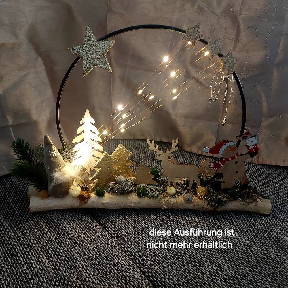 Handgefertigte Weihnachtsdekoration: Metallring auf Birkenästen mit Beleuchtung – Individuell & Einzigartig