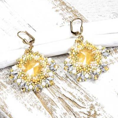 festliche ohrringe, brautschmuck hochzeit, geschenk, beadwork, trend schmuck, glasperlenschmuck, gelb
