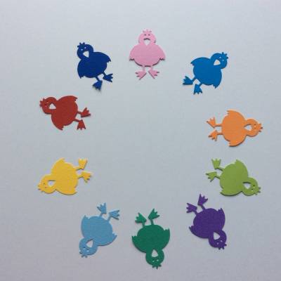 Stanzteile Vögel, Spaßvögel 10 Stück in verschiedenen Farben, als Kartenaufleger, zum Basteln von Bildern und Karten
