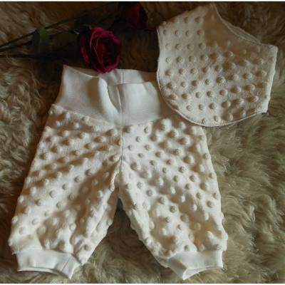 Babyhose mit Halstuch Gr.56 – Kuschelige gelbe Noppenfleece-Hose & Baumwoll-Halstuch