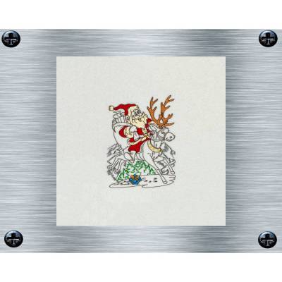 Stickdatei Weihnachtsmann auf Rentier Bunt + Uni - 13 x 18 Rahmen - weihnachtliches Stickmotive, digitale Stickdatei