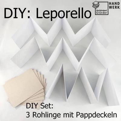 DIY Bastelset, drei Leporello weiß, Rohlinge, 16,5 x 12,8 cm