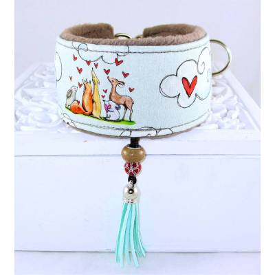 Windhundhalsband "Little Friends" wahlweise mit Zugstopp o. Klickverschluss weich gepolstert mit Schmuckquaste
