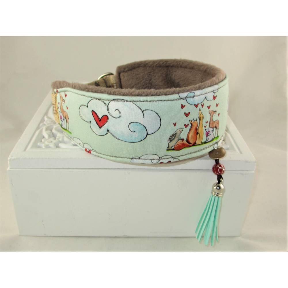 Windhundhalsband "Little Friends" Hundehalsband mit Zugstopp oder  Klickverschluss und Fleece Polsterung