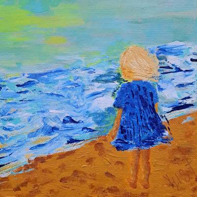 Ein Tag an der Ostsee Acryl auf Leinwand 20x20 cm Handgemalt Original Unikat