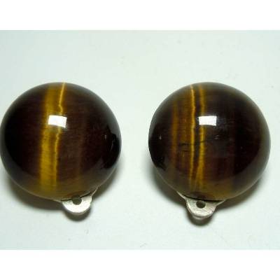 Art Deco 925 Silber Ohrclips mit Tigerauge um 1930
