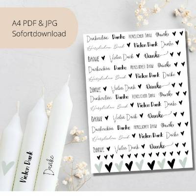 PDF Vorlage für Kerzen I Danke | Mitbringsel I Kerzentattoo Stabkerzen Wasserschiebefolie | Druckvorlage DIY