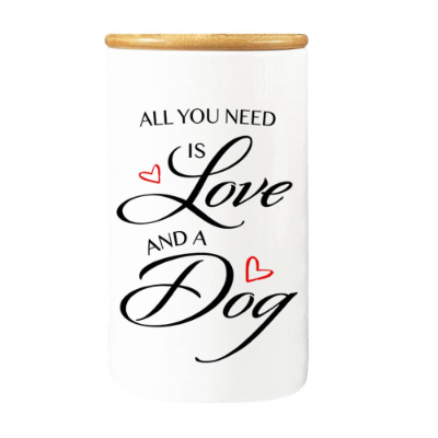XL Porzellan Leckerlidose ALL YOU NEED IS LOVE AND A DOG - 950 ml
