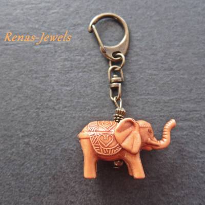 Anhänger Taschenbaumler mit Elefant braun bronzefarben Schlüsselanhänger