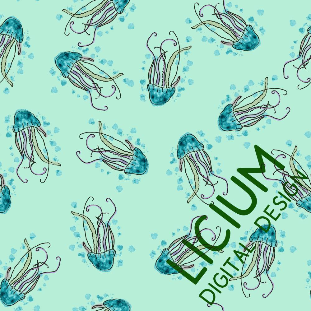 Endlosmuster für Stoffe - Patterndesign - Nahtlosmuster -Quallen Aquarell Farbe 001- digitale Datei Bild 1