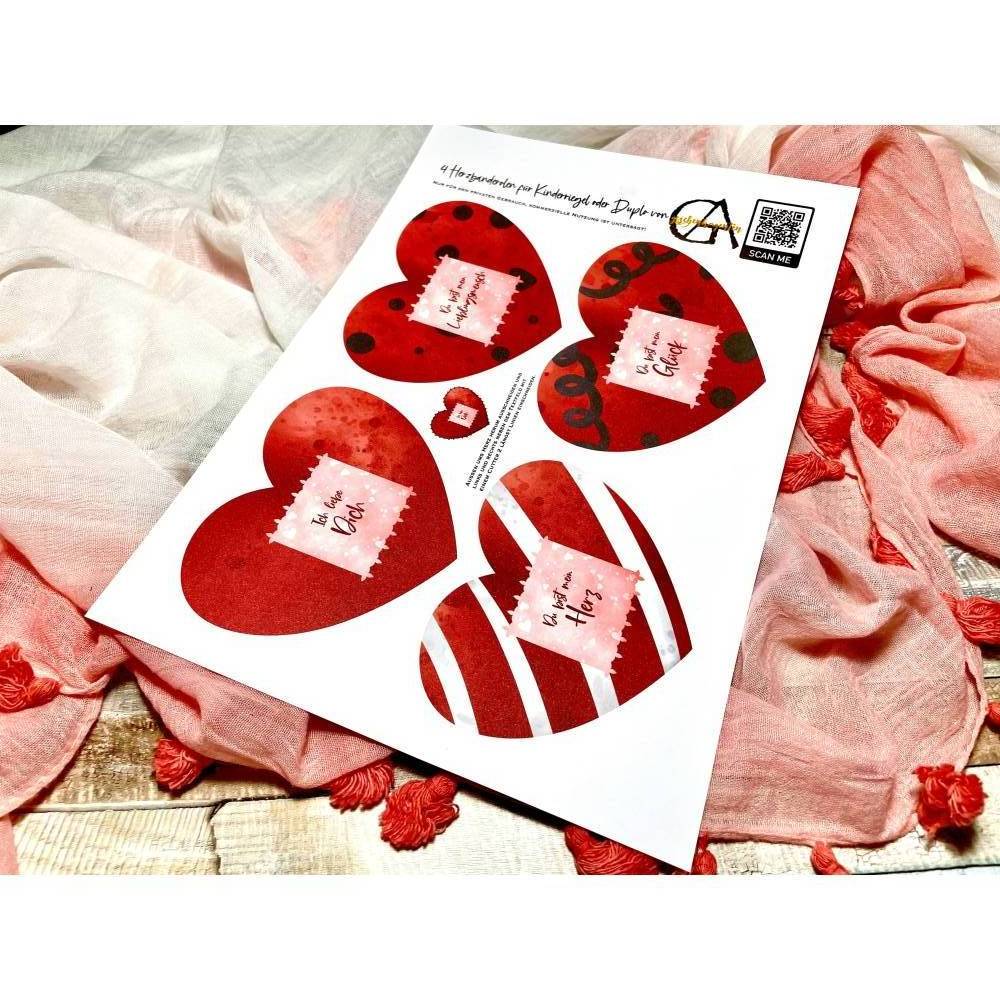 Banderole Schokolade, Last Minute Geschenk zum ausdrucken, Weihnachten Aufmerksamkeit, 4 Herzen mit Liebesbotschaften Bild 8