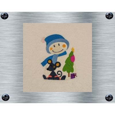 Stickdatei Schneemann mit Maus - 13 x 18 cm Rahmen - Winterliche Stickmotive, Wintermotiv, digitale Stickdatei