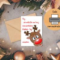 Lustige Weihnachtskarte Rudolph zum ausdrucken, Grußkarte,Postkarte im Din A6 Format, Download Datei