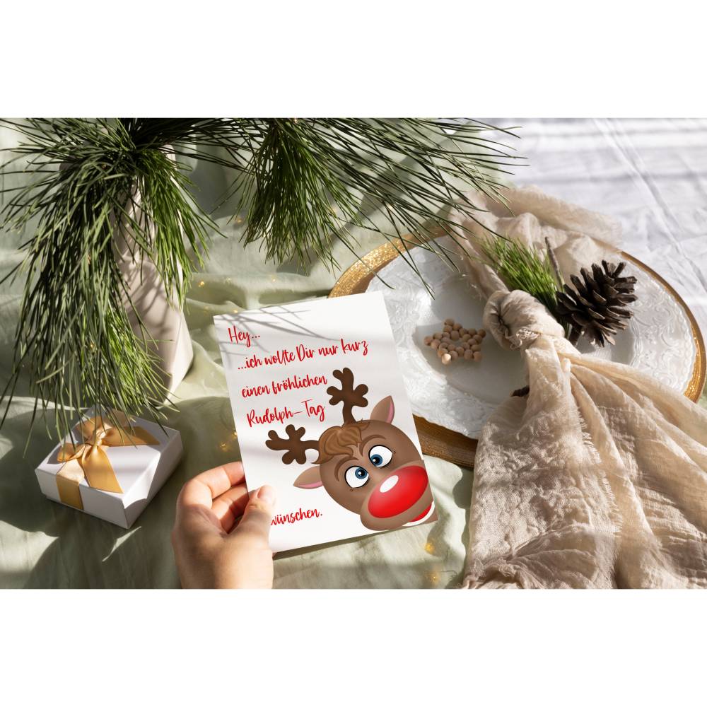 Lustige Weihnachtskarte Rudolph zum ausdrucken, Grußkarte,Postkarte im Din A6 Format, Download Datei Bild 2