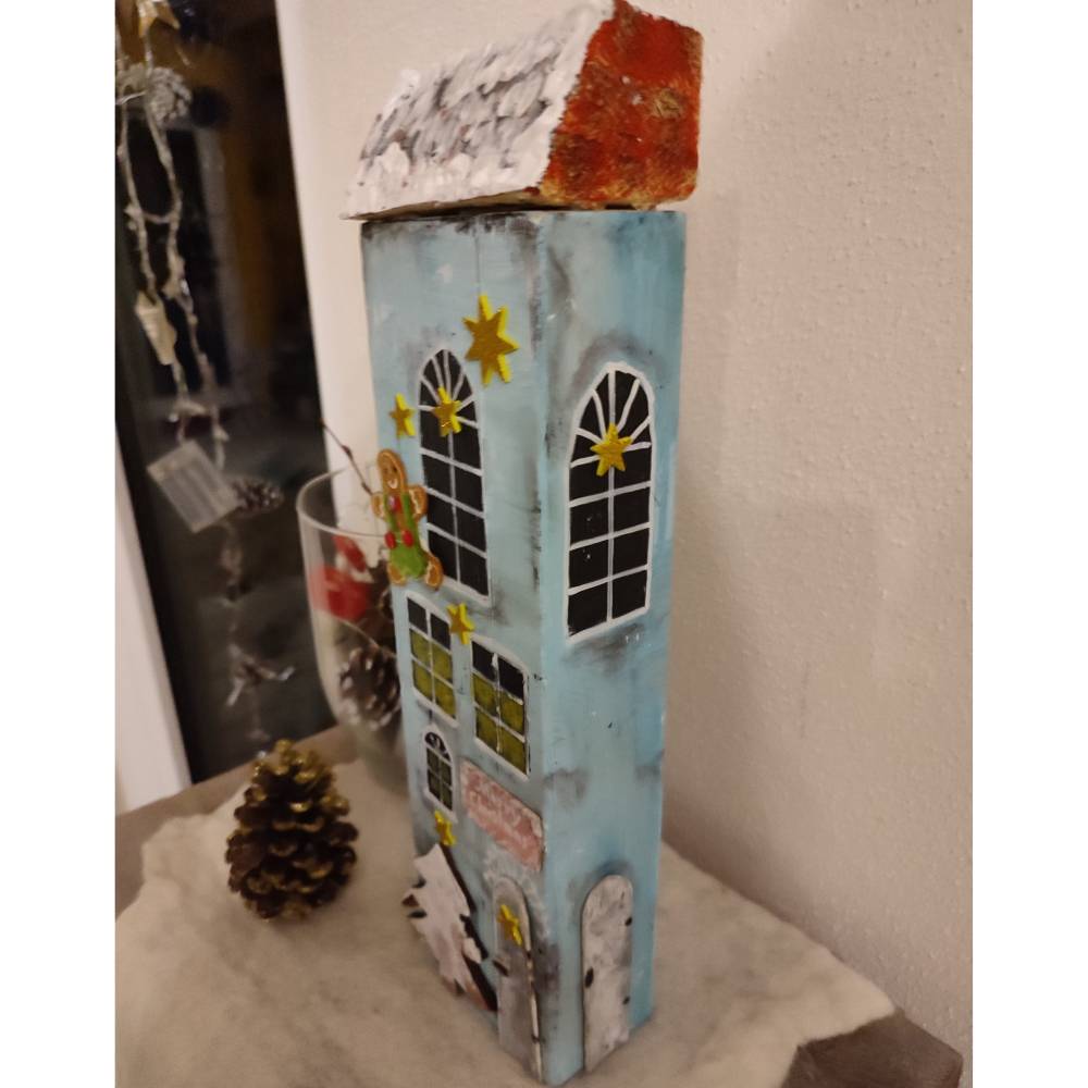 Deko-Holz-Weihnachtshaus, handbemalt