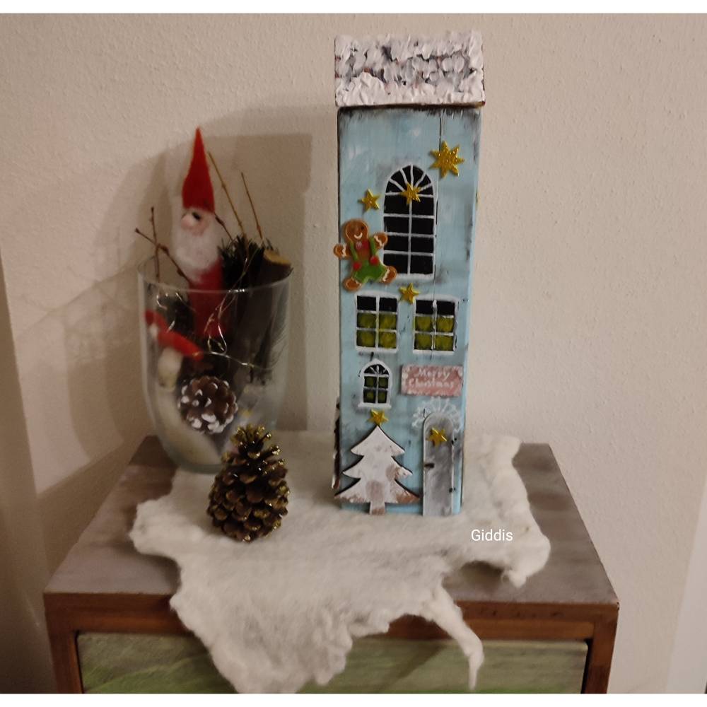 Deko-Holz-Weihnachtshaus, handbemalt