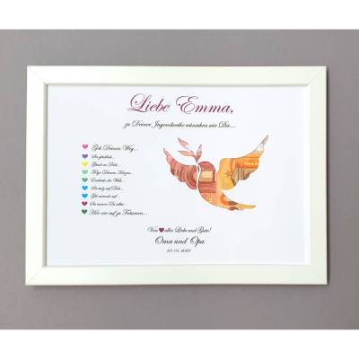 Geldgeschenk zur Jugendweihe Mädchen und Jungen, Bilderrahmen Friedenstaube