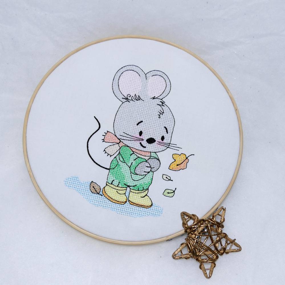 CrossStitch "Süßes Kreuzstich Mäuschen" für Rahmen 13x18cm, Redwork, lustige Maus Bild 5